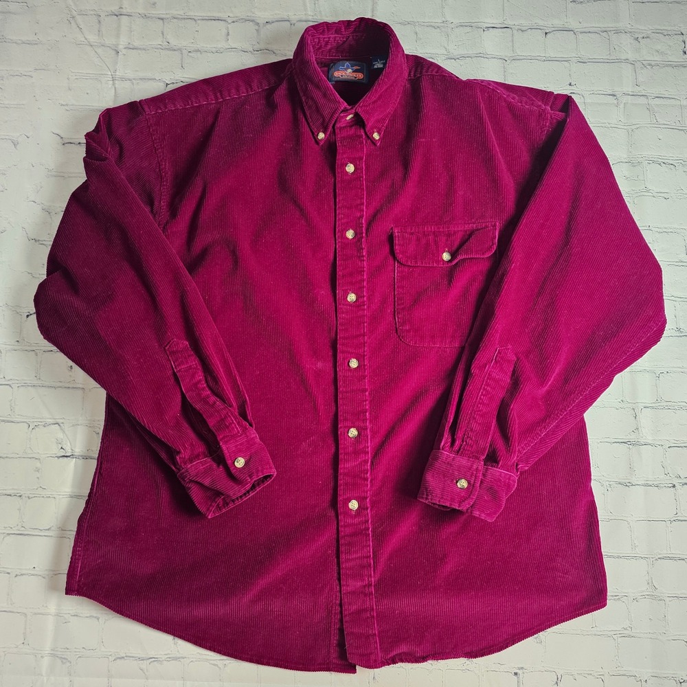 Vintage Backpacker Sportswear Mens Corduroy Button‎ Down Shirt Magenta Large